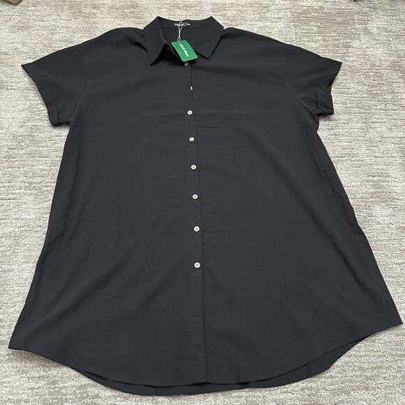 Shein Shirt Womens 4XL Black Button Front Short Sleeve Cotton Top Plus Tunic - Picture 4 of 11